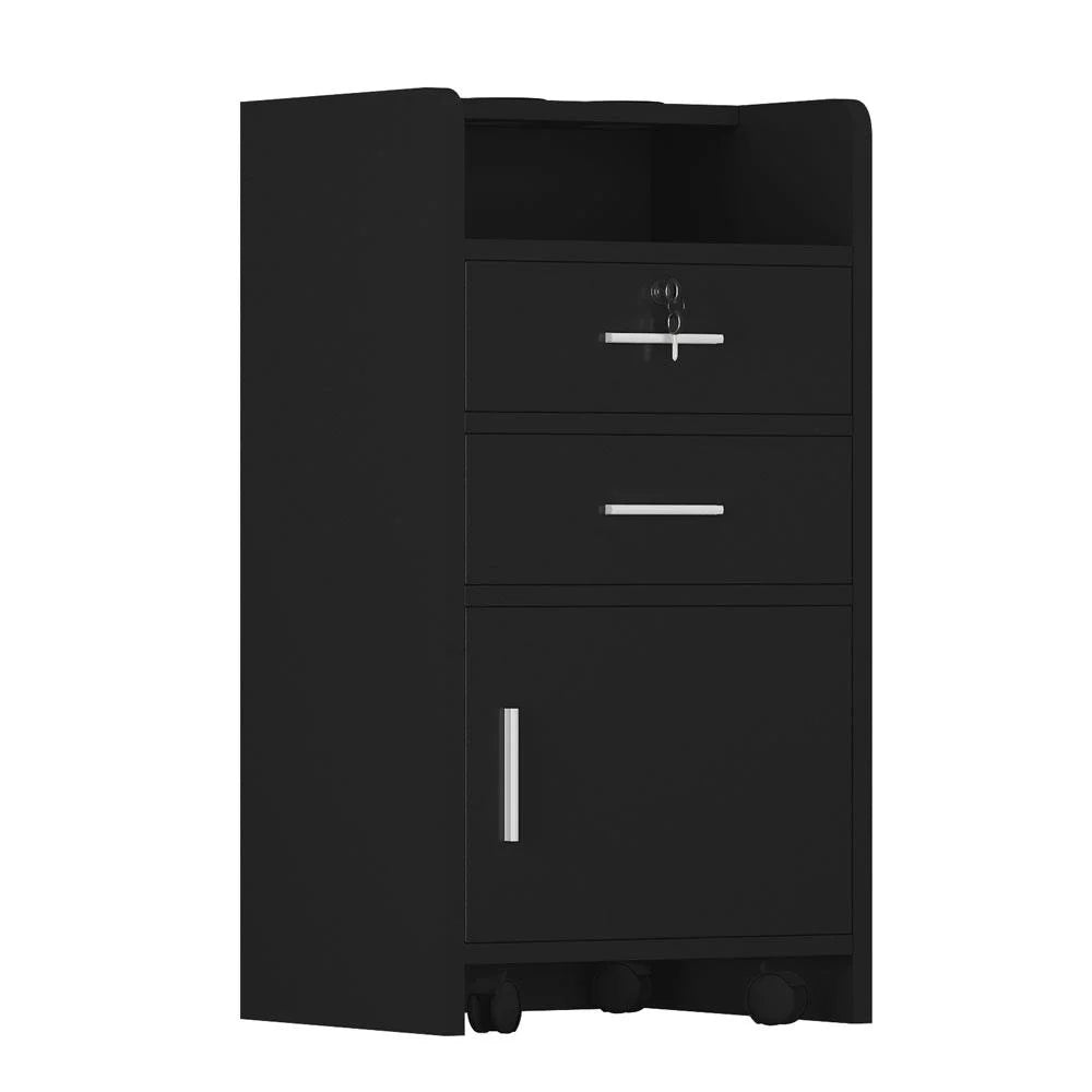 Black Wood Rolling Salon Cabinet Cart B1978