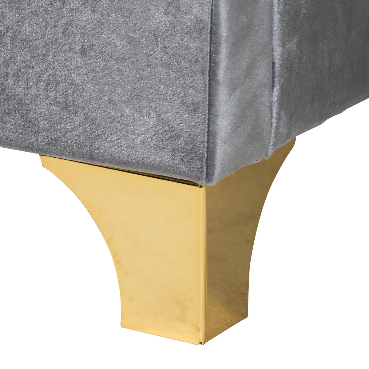 Grey Velvet and Gold Metal Queen Size Panel Bed Z693866