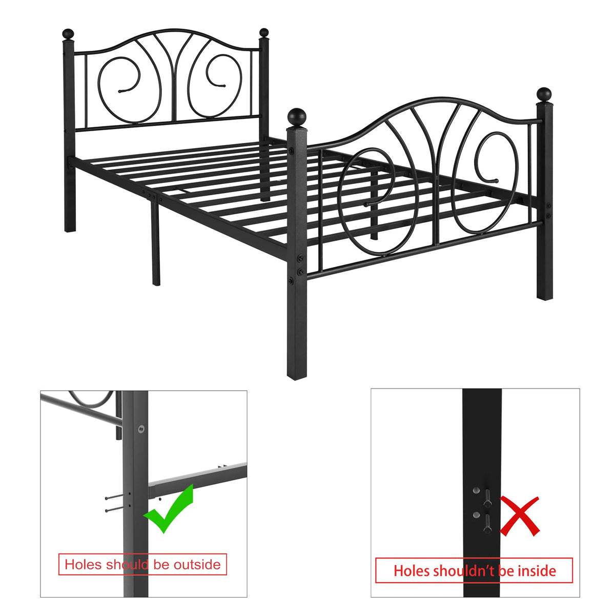 Twin Metal Platform Bed with Headboard and Footboard I248