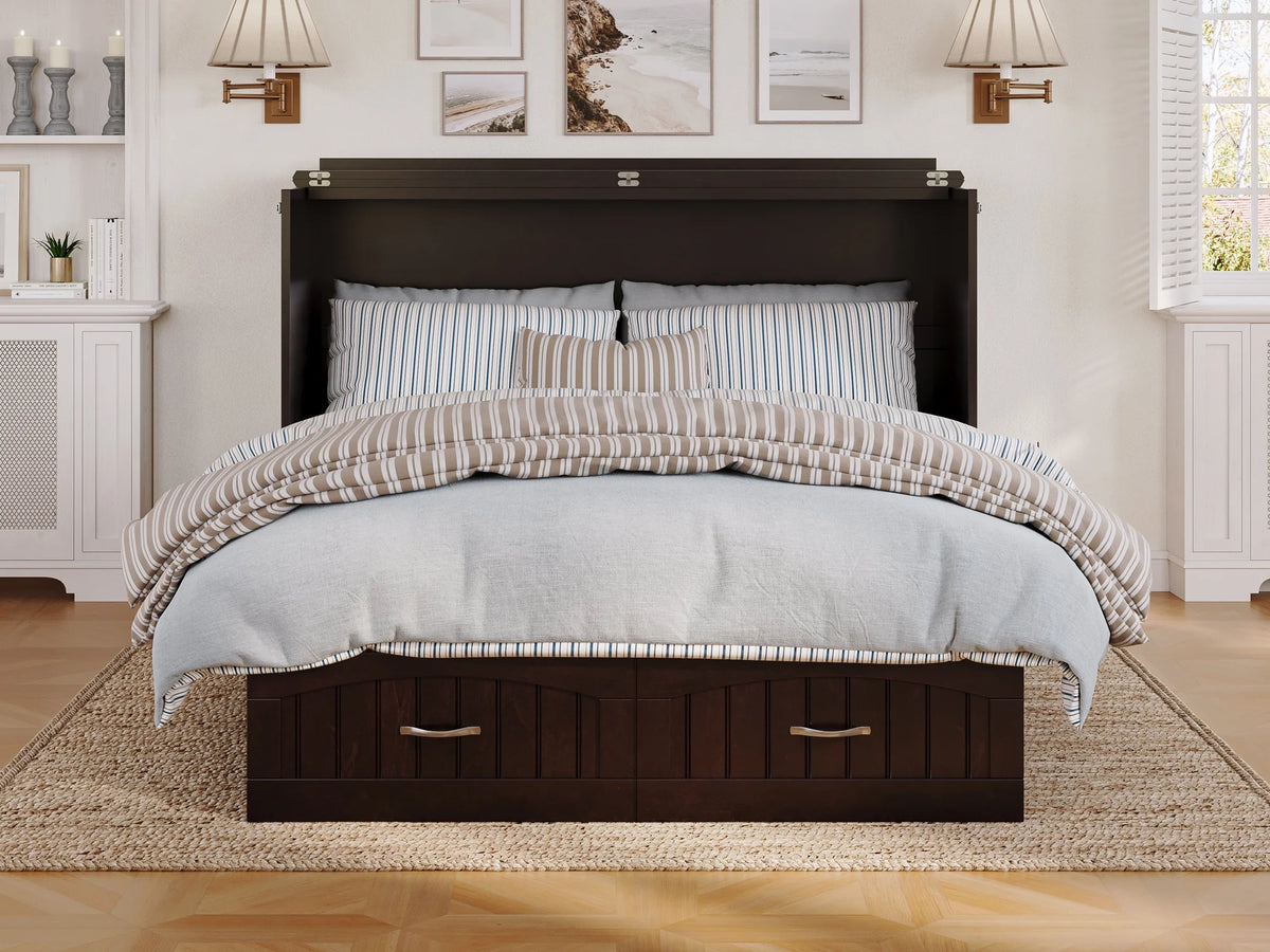 Queen Solid Wood Murphy Bed Chest with Mattress N54944