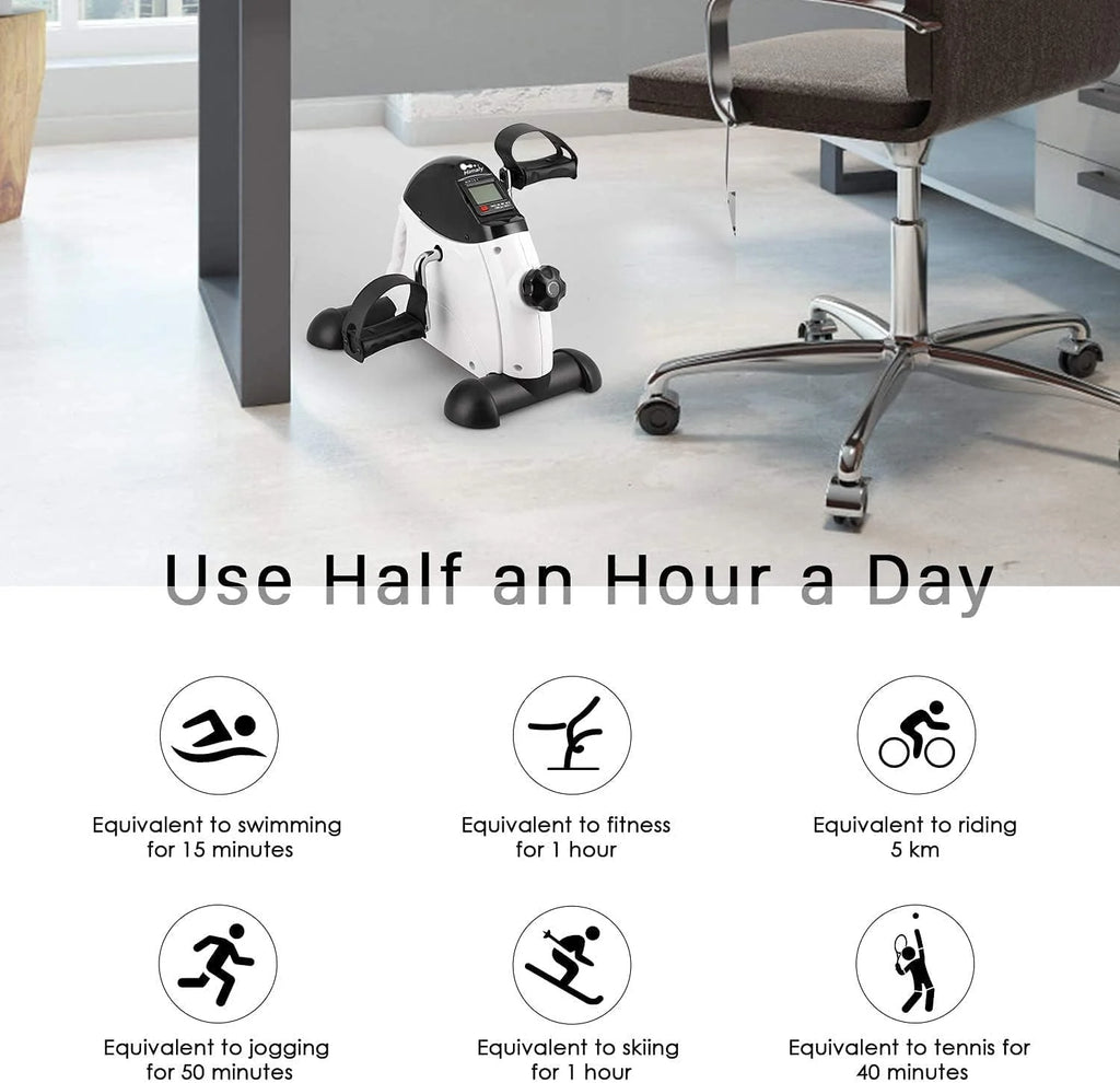 White Portable Under Desk Exercise Bike with LCD Screen O395716
