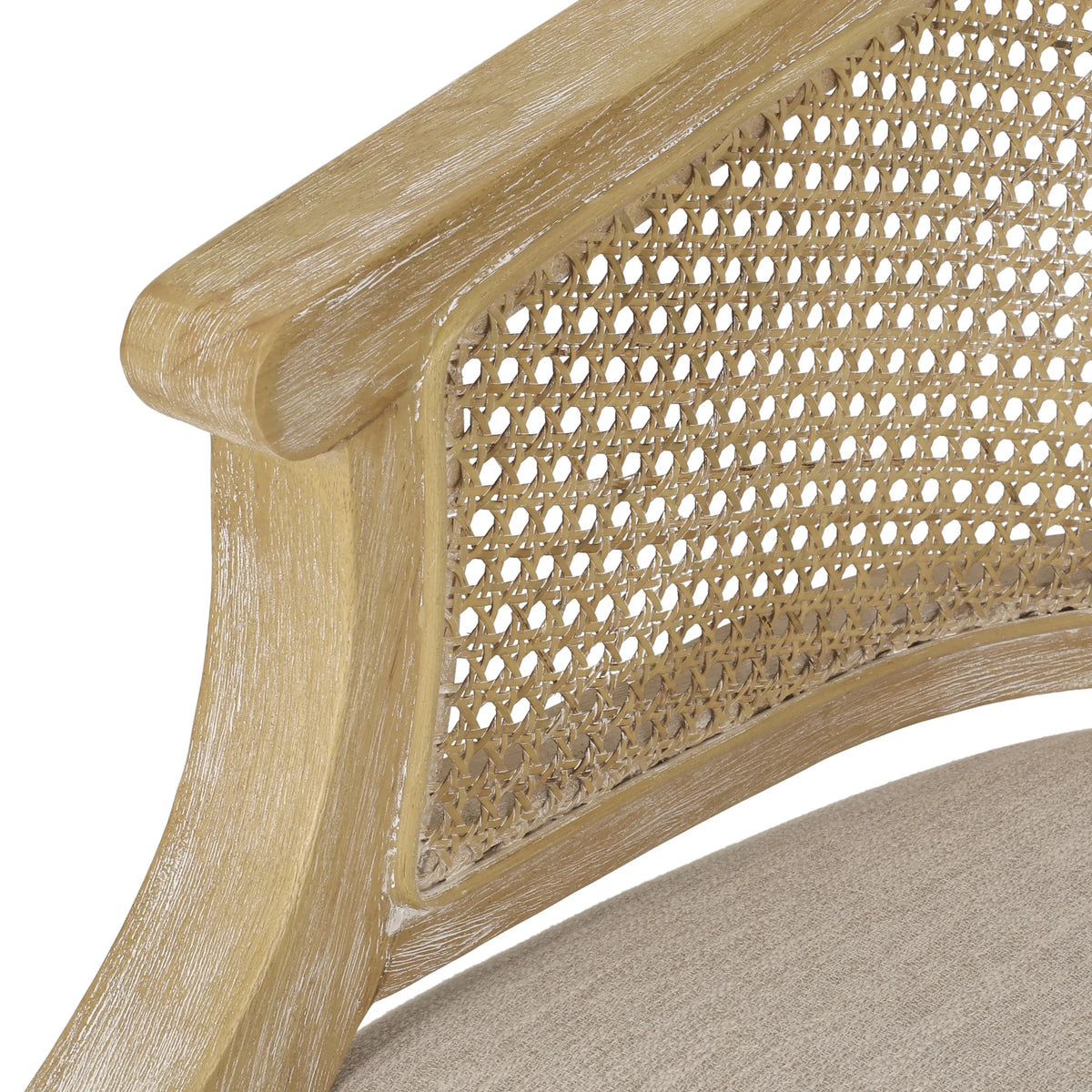Beige Fabric Upholstered Wood and Cane Accent Chair T428