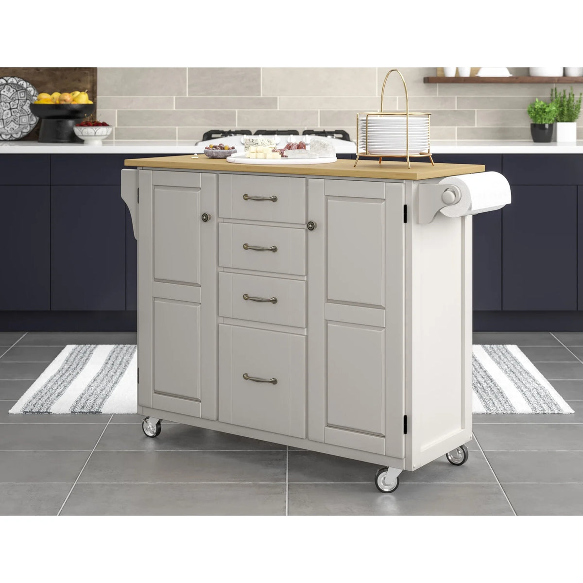 Off White Wood Rolling Kitchen Cart D453620