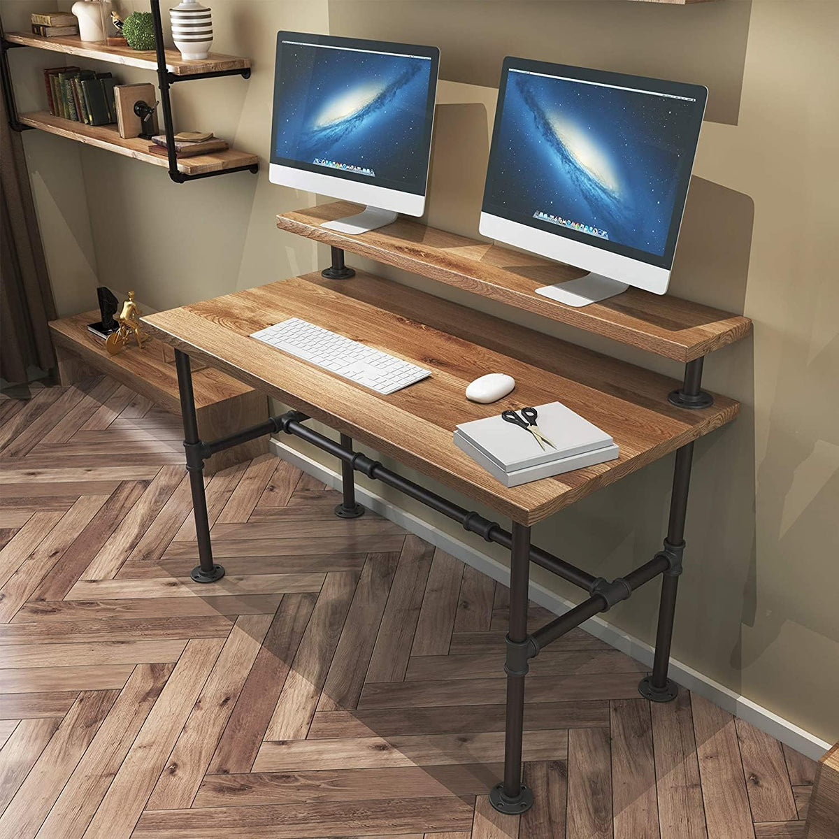 28 Inch Industrial Pipe Table Legs Set with Monitor Shelf Support X868