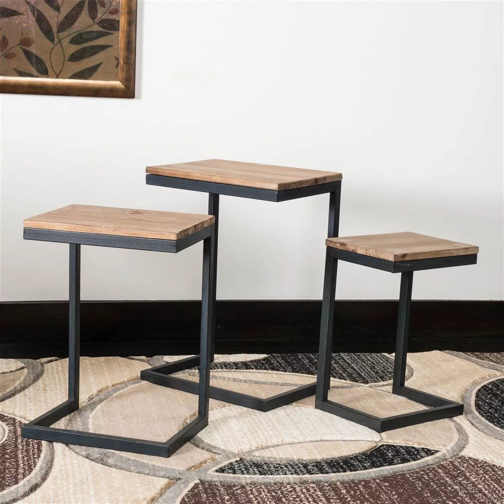 Modern Industrial Firwood Nesting Tables Set of 3 T464