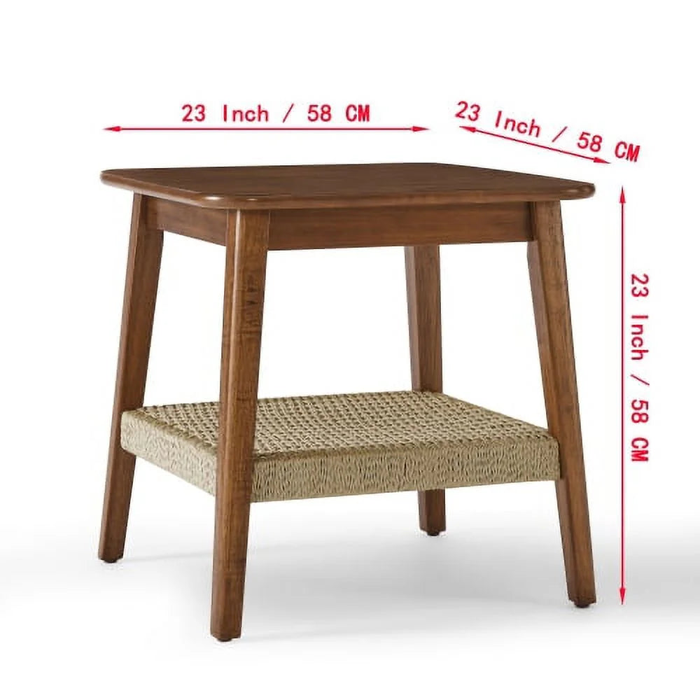 23" Mid-Century Side Table with Woven Shelf M598120