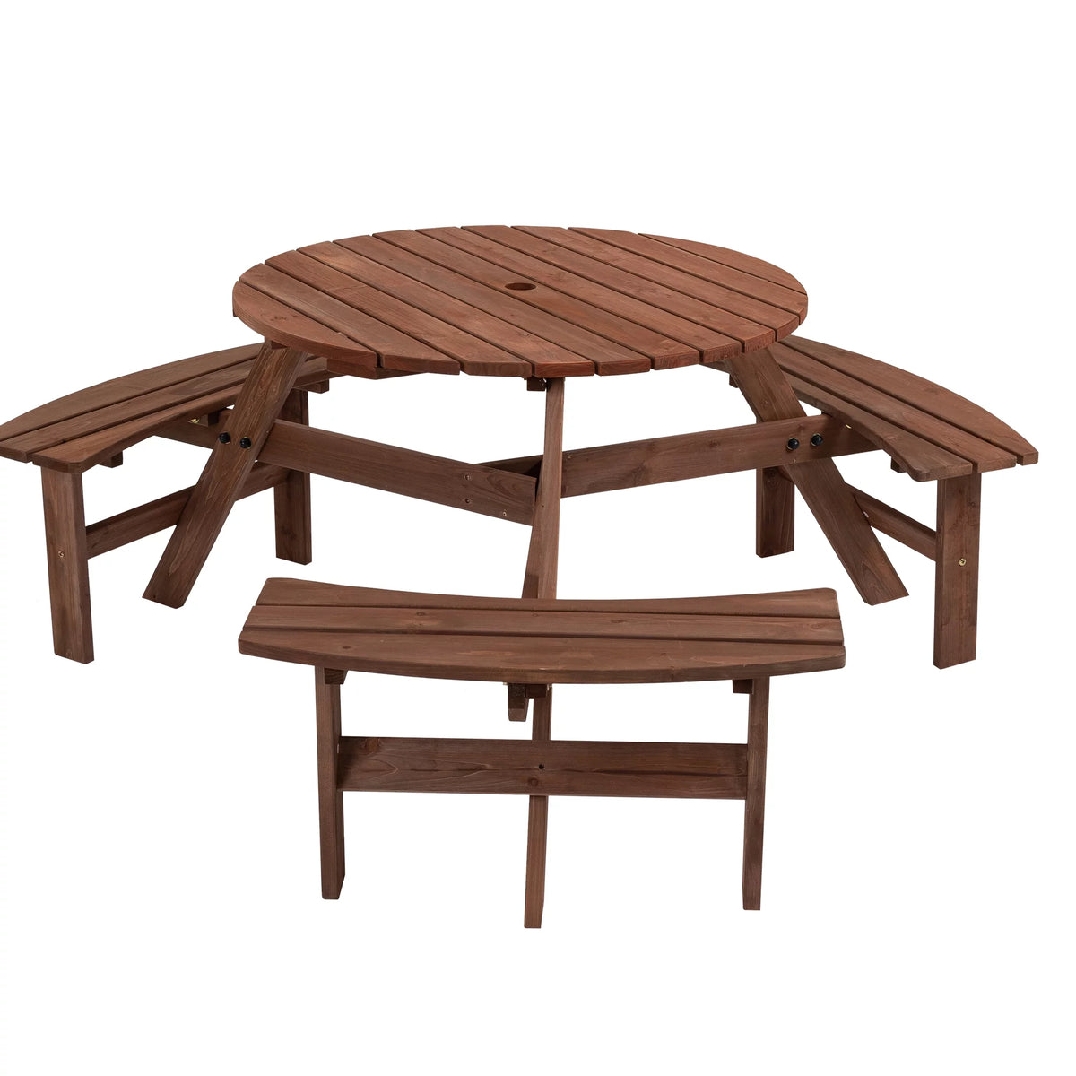 6-Person Circular Wooden Picnic Table with 3 Built-in Benches W282