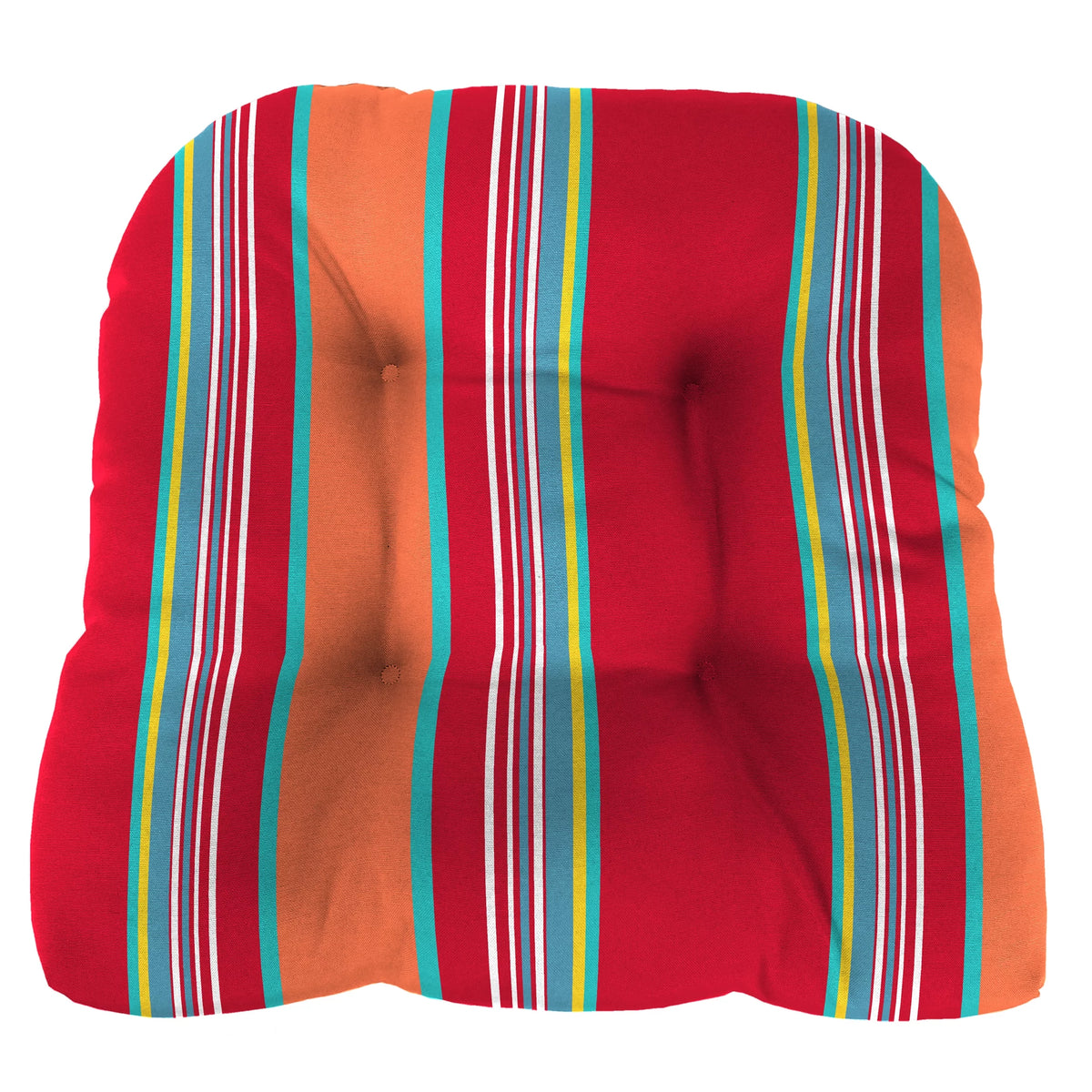 Mulberry Red Stripe Square Tufted Outdoor Wicker Seat Cushion 2 Pack S36022