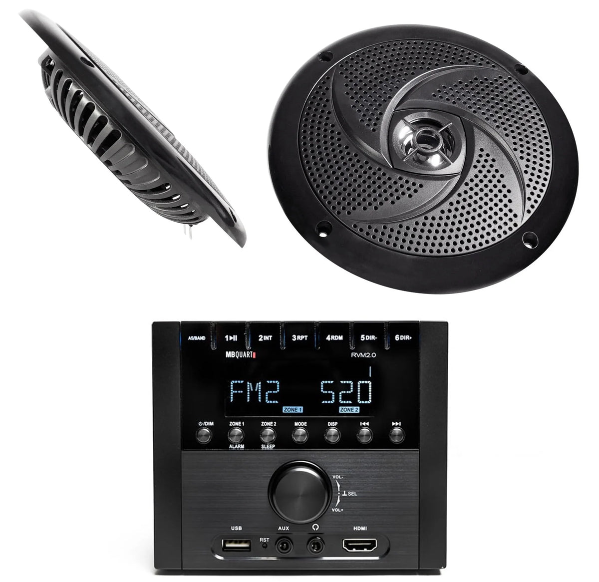 Bluetooth RV Receiver Stereo with 2 Black 6.5 Speakers L540469