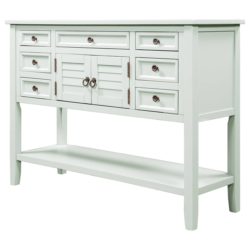 Light Blue Green Pine Console Table with 7 Drawers 1 Cabinet 1 Shelf L77747
