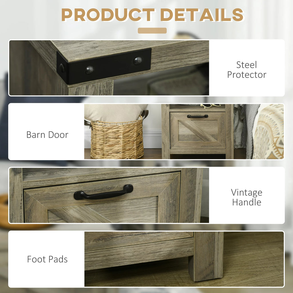 Set of 2 Gray Oak Side Table with Storage T2796