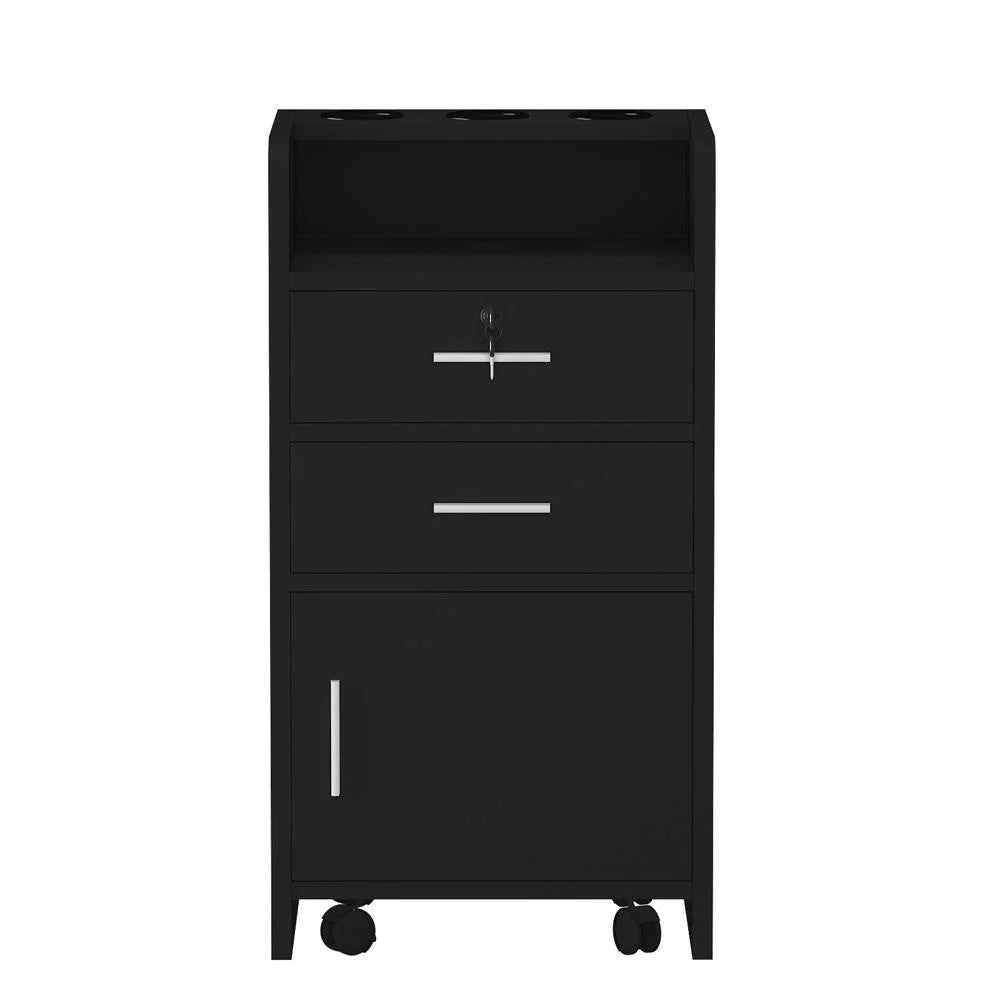 Black Wood Rolling Salon Cabinet Cart B1978