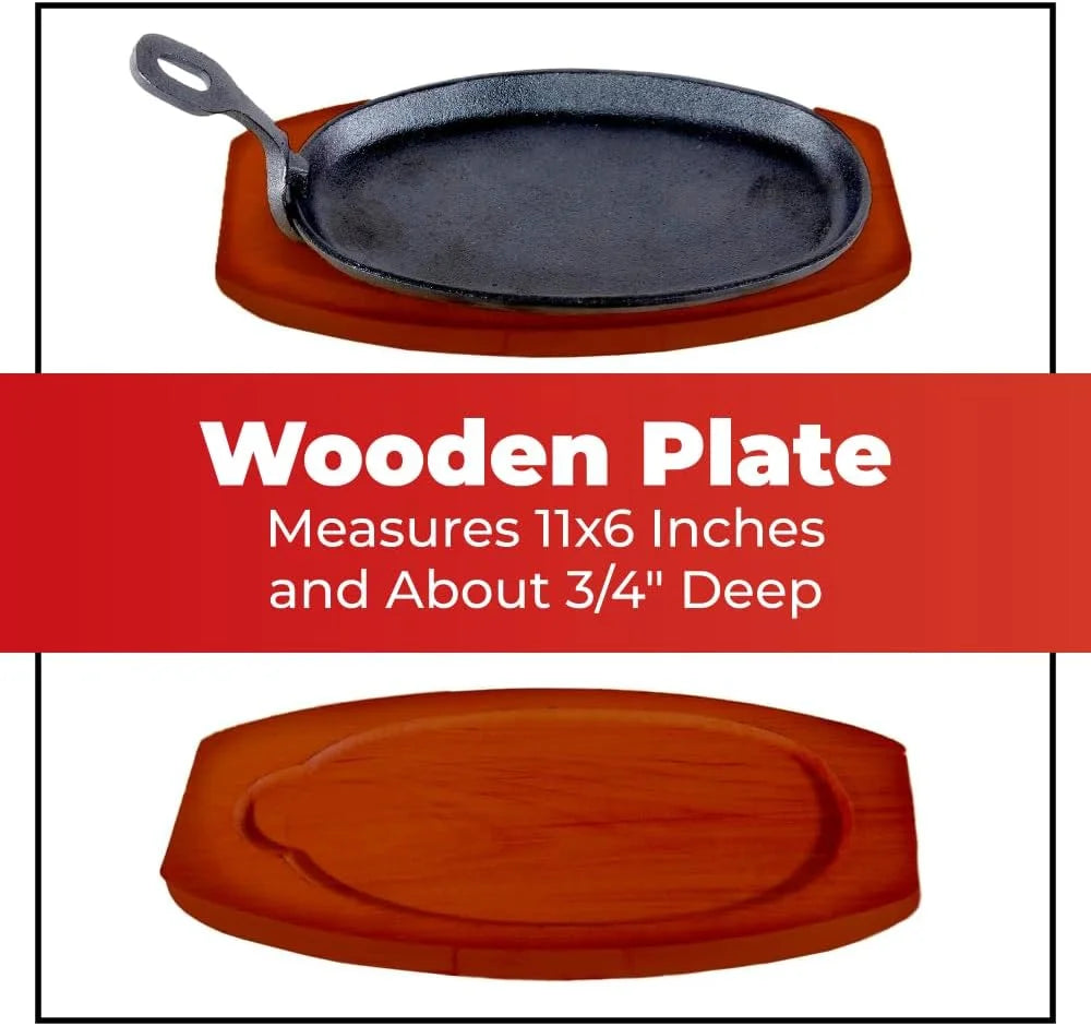 Cast Iron Steak Plate with Wooden Holder Y102003