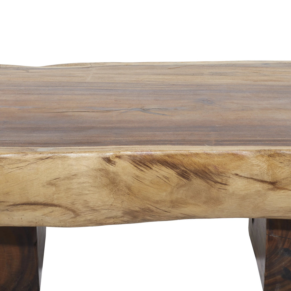 Brown Wood Live Edge Coffee Table with Block Style Base H630455