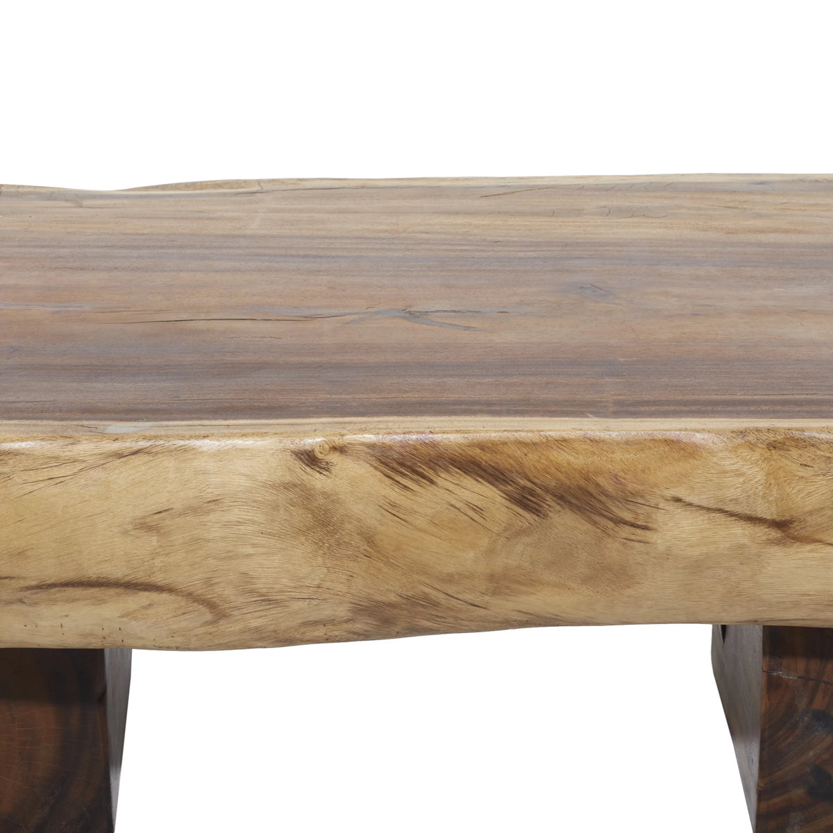 Brown Wood Live Edge Coffee Table with Block Style Base H630455