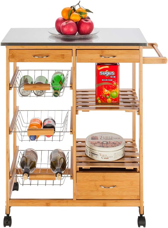 Kitchen Island on Wheels with Drop Leaf 2 Drawers W829446