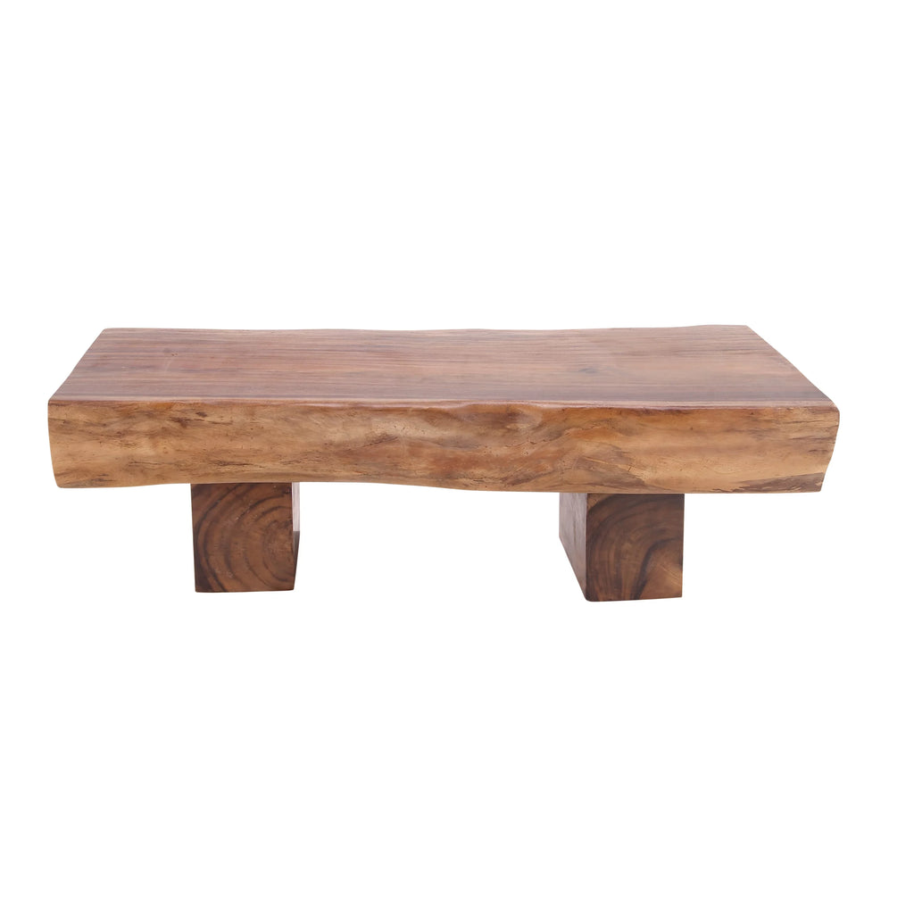 Brown Wood Live Edge Coffee Table with Block Style Base H630455