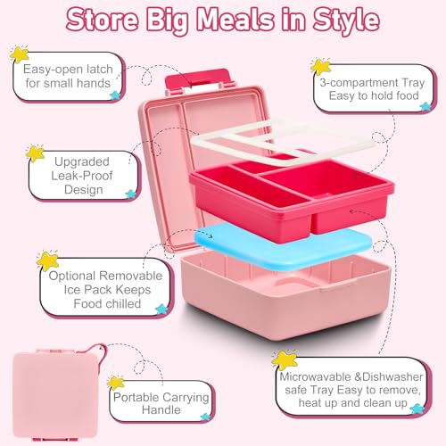 Black 3 Compartment Leak-Proof Bento Lunch Box with Soup Thermo, Tumbler, Lunch Bag and Ice Pack K28647