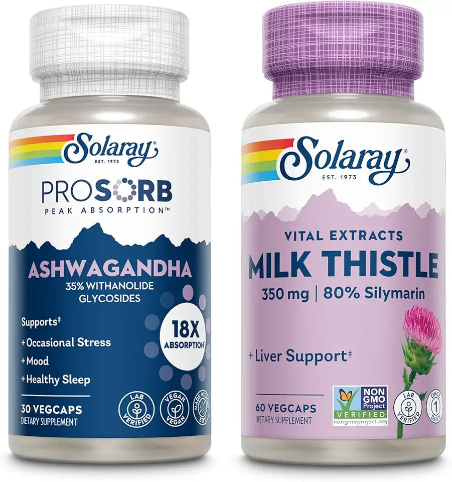 Ashwagandha and Milk Thistle Supplement Bundle, 30ct/60ct K456