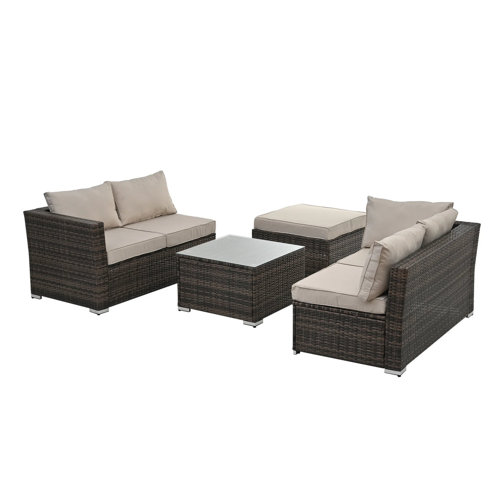 4 Piece All Weather Wicker Rattan Patio Sofa Set with Cushion and Glass Table L467078