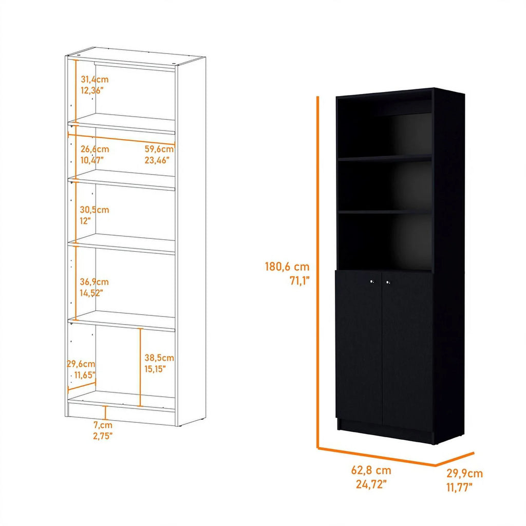 Black 2 Door Engineered Wood Bookcase Set of 2 M566520