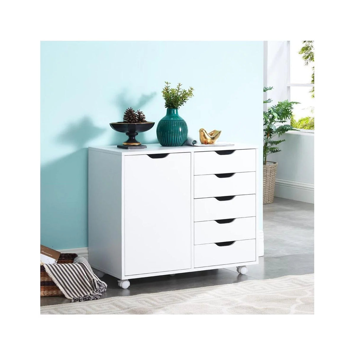 White 5 Drawer Storage Cabinet with Shelf C975327