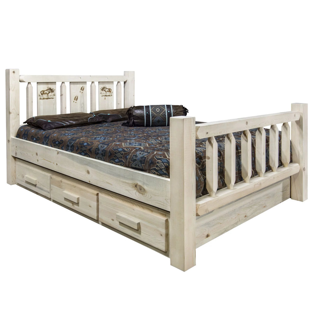 Full Storage Bed with Laser Engraved Moose Design N292953