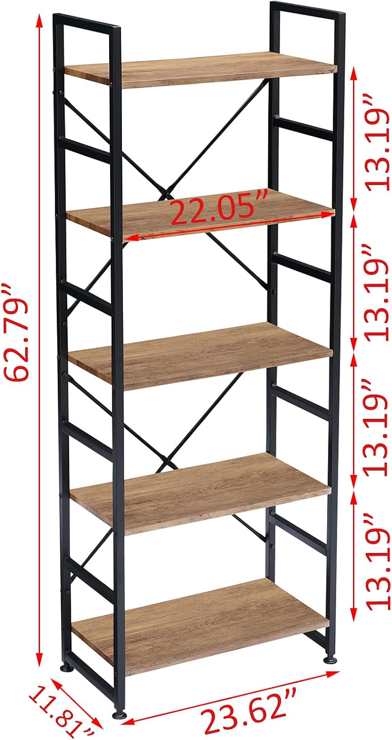 5 Tier Wood Bookshelf with Metal Frame Q19295