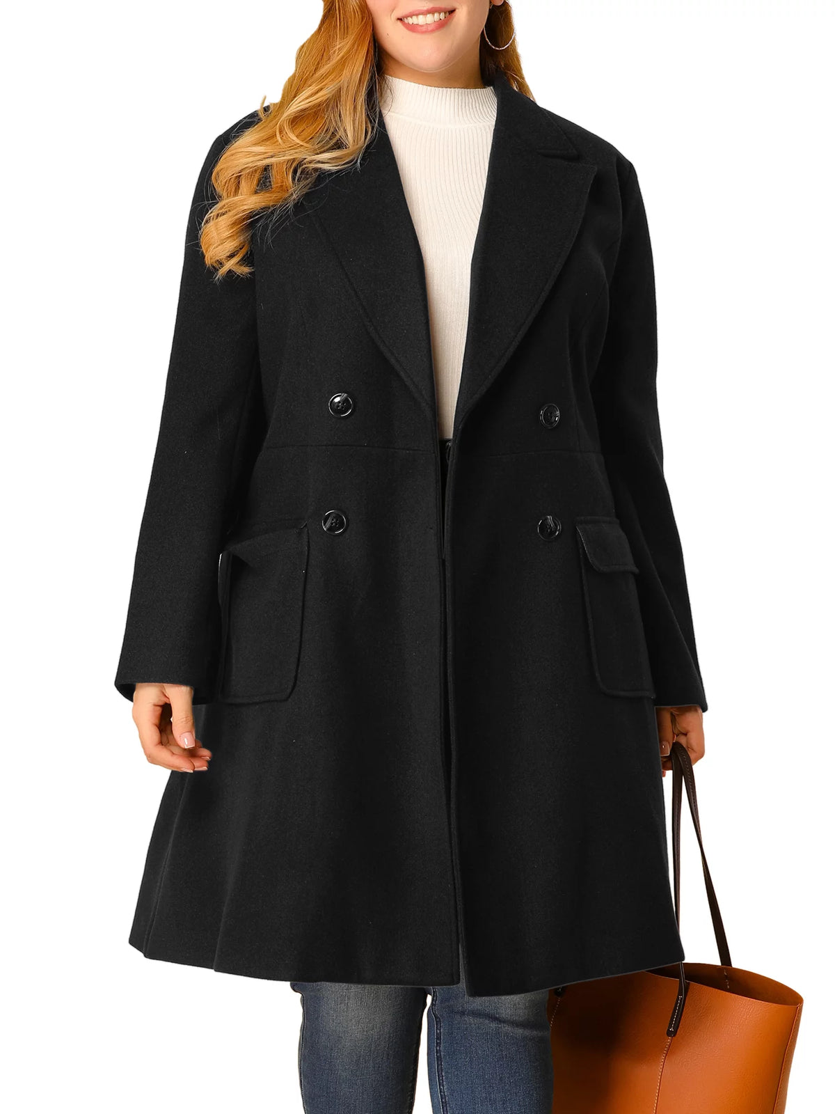 Plus Size Double Breasted Long PeaCoats K106