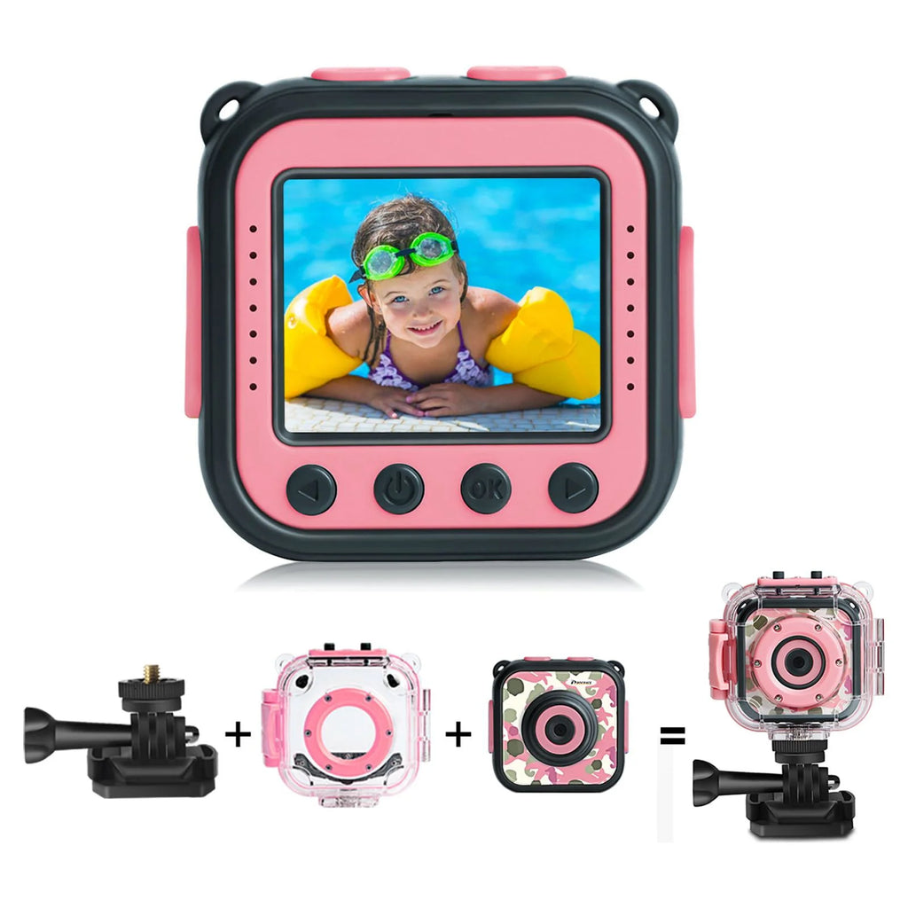 Pink Kids Waterproof Digital Camera 1080P Z9872