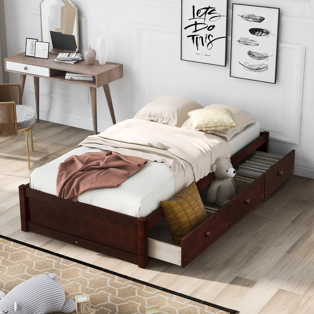 Solid Wood Platform Bed with Drawers U720