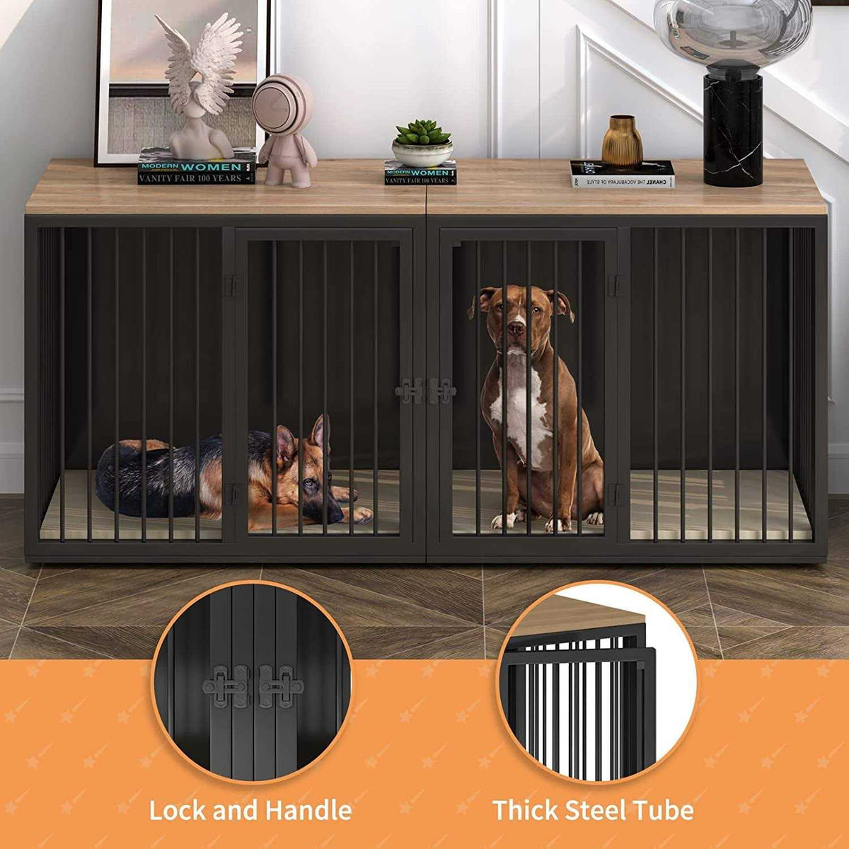 Large Wooden Dog Crate Furniture with Double Doors O732633