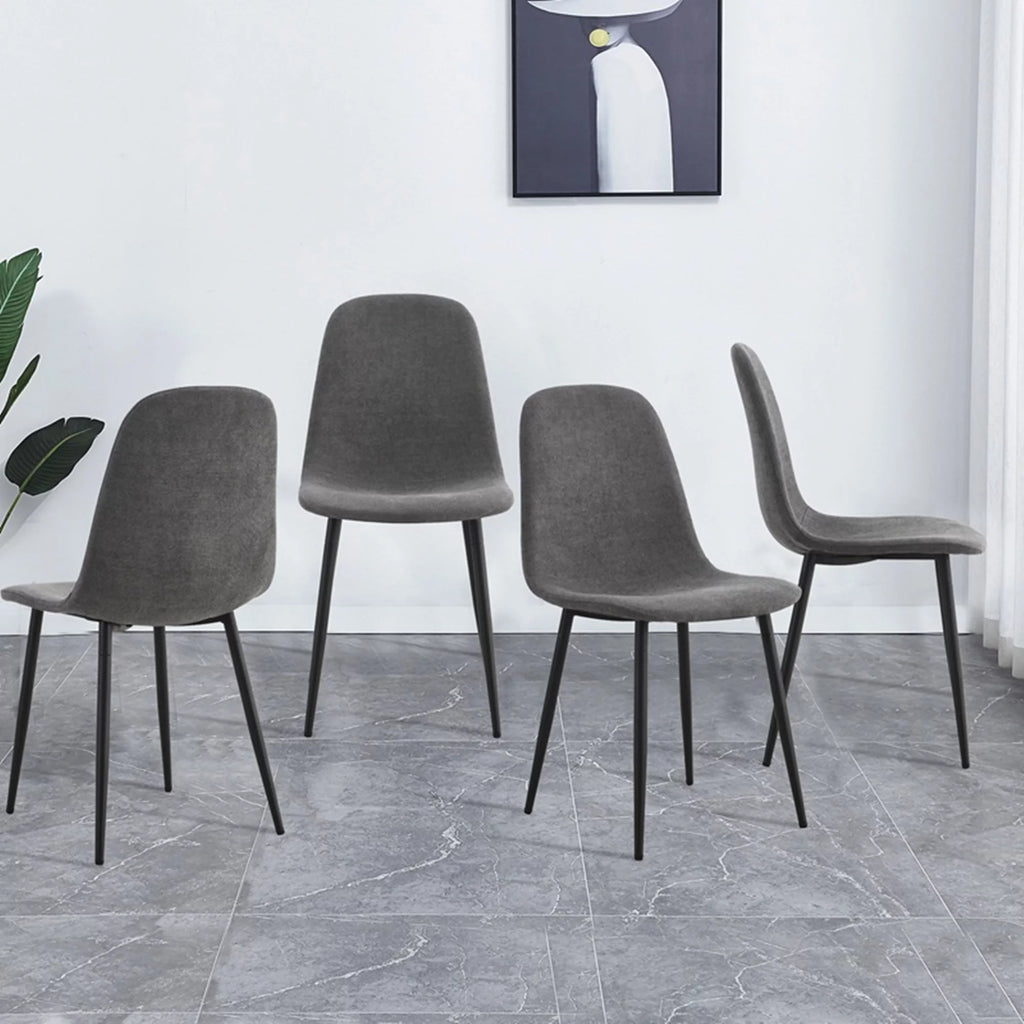 5 Piece Glass Top Dining Table Set with 4 Linen Chairs N788