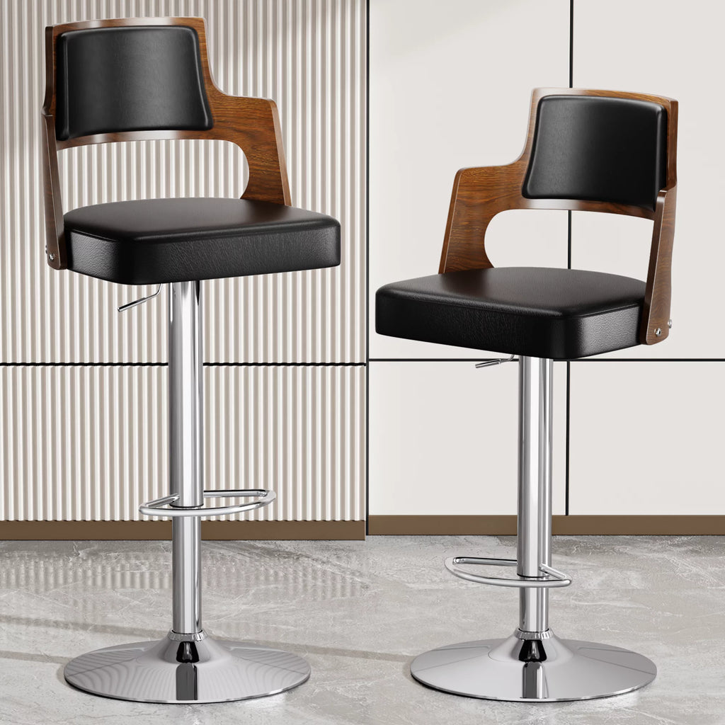 Walnut Bentwood Adjustable Swivel Bar Stools Set of 2 E566