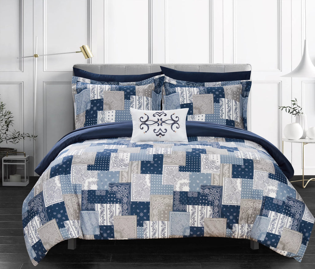 Blue 8-Piece Reversible Comforter Set M5994