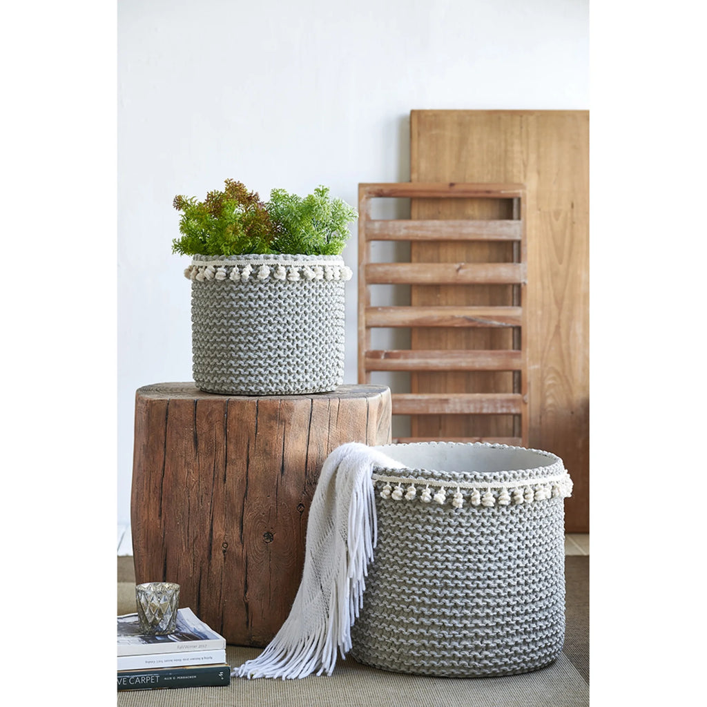 Large Round Basket Planters with Tassel - 13.75" - 2ct C4123