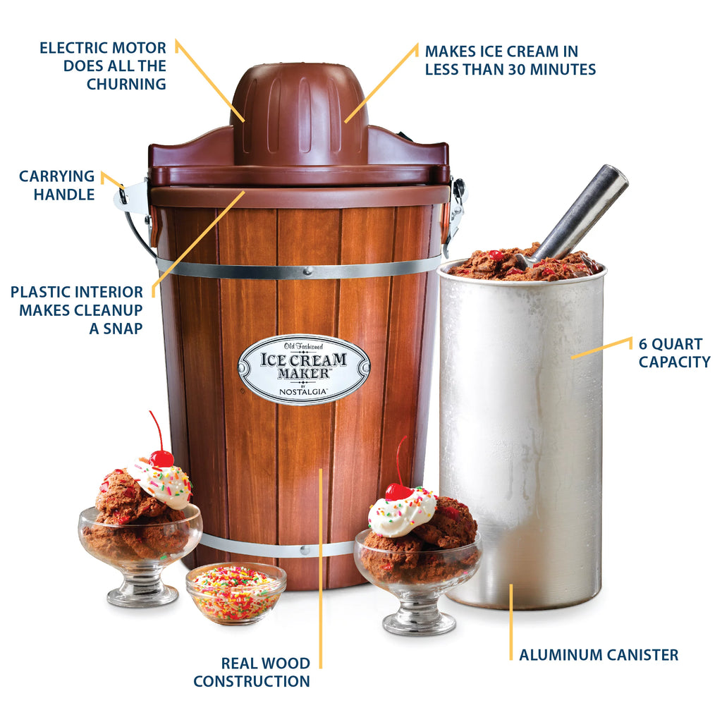 6-Quart Wood Bucket Ice Cream Maker Z33601