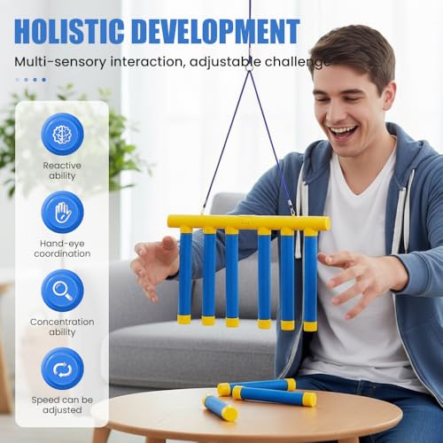Reflective Drop Stick Challenge Game, Hand Eye Coordination Reflex Training Toy, 3 Adjustable Speed Modes, Yellow P7451