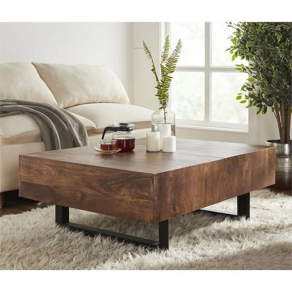 Brown Modern Hard Wood Coffee Table with Sliding Top J39039