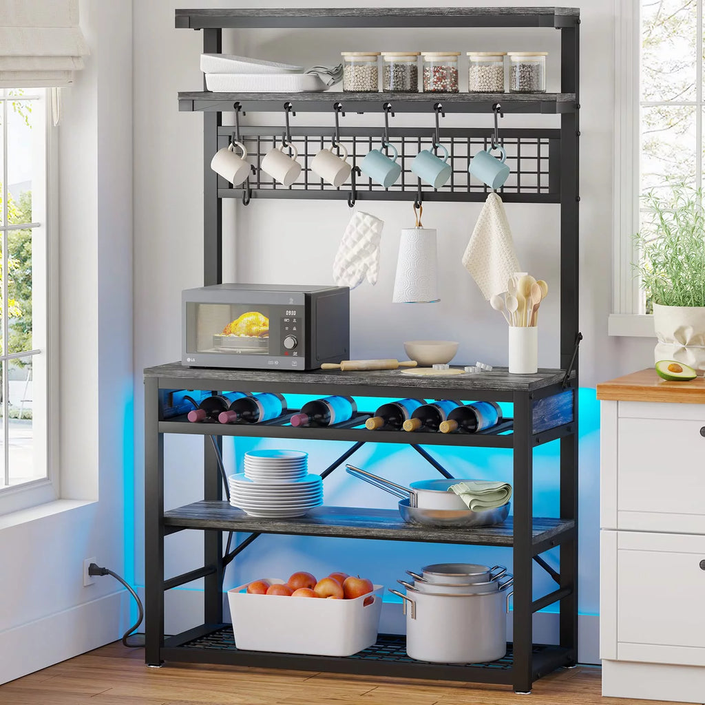 6-Tier Grey Bakers Rack with Power Outlet O52458