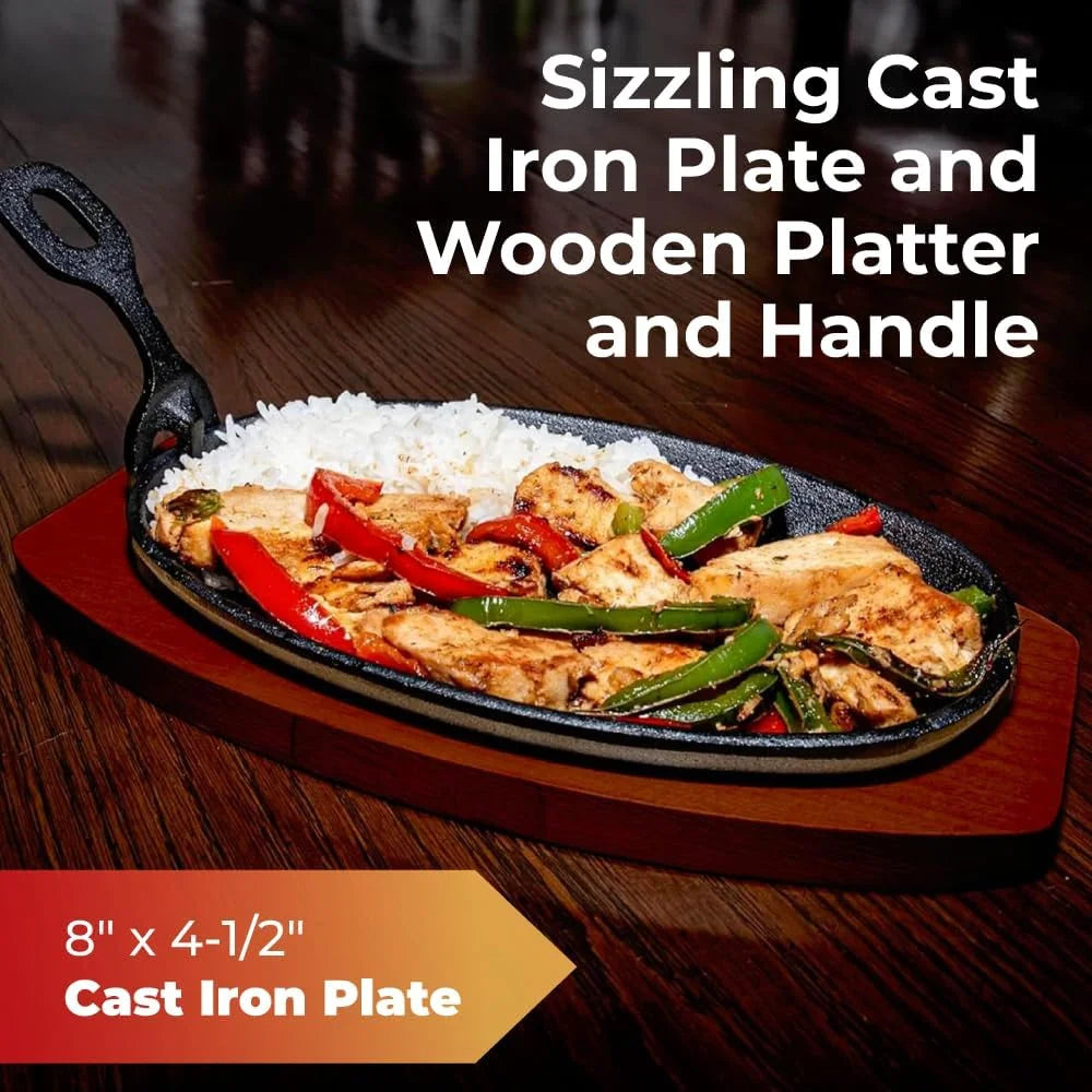 Cast Iron Steak Plate with Wooden Holder Y102003