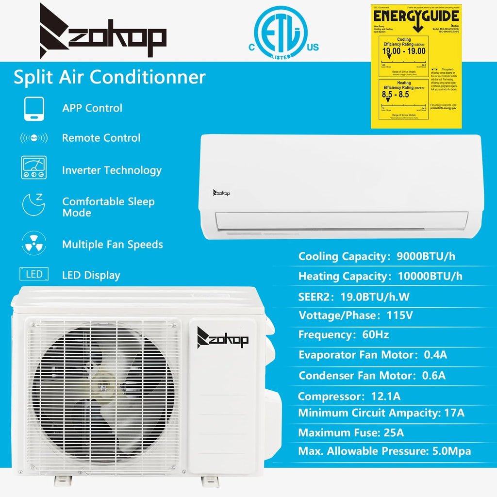 9000 BTU Wifi Enabled Mini Split Air Conditioner & Heater K82805