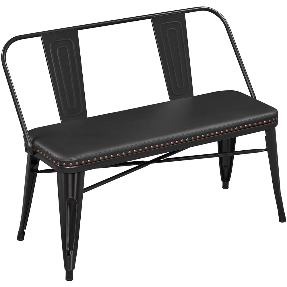Black Metal Dining Bench with Upholstered Seat N894898