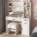 White 45in Vanity Desk Set with Lighted Mirror and Glass Desktop V9441