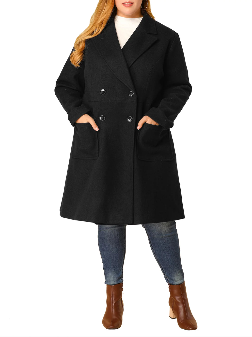 Plus Size Double Breasted Long PeaCoats K106