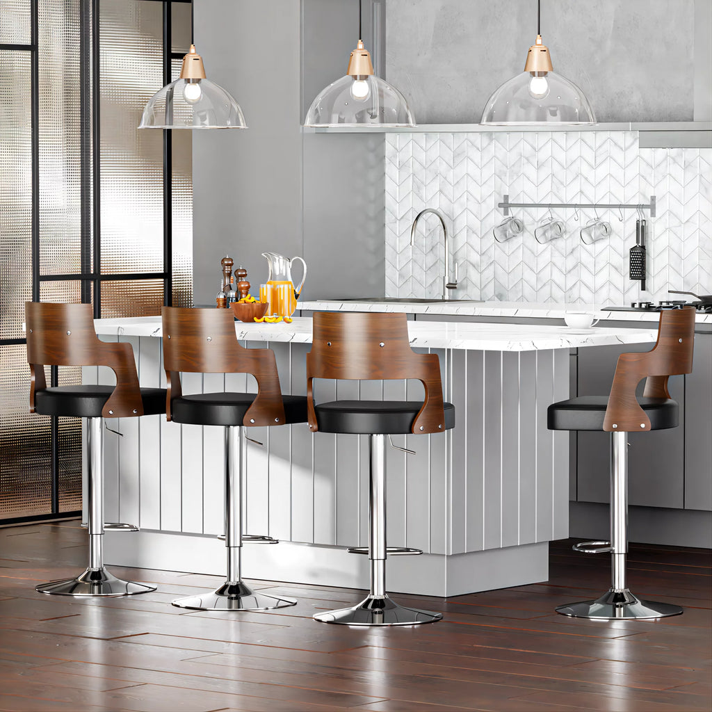 Walnut Bentwood Adjustable Swivel Bar Stools Set of 2 E566