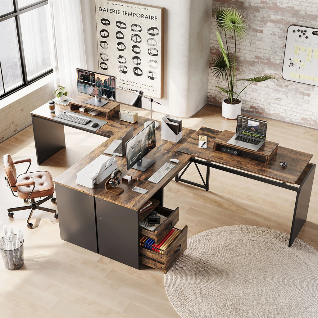 55 inch L-Shaped Lift Top Computer Desk with Storage B4391