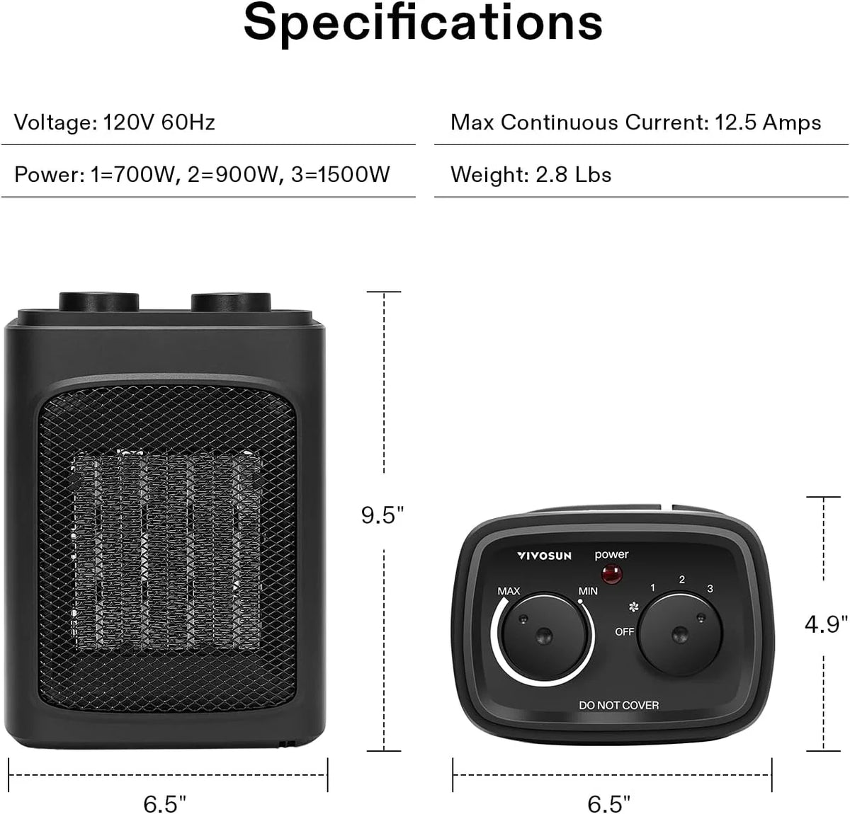 1500W Portable PTC Electric Heater with Adjustable Thermostat W76873