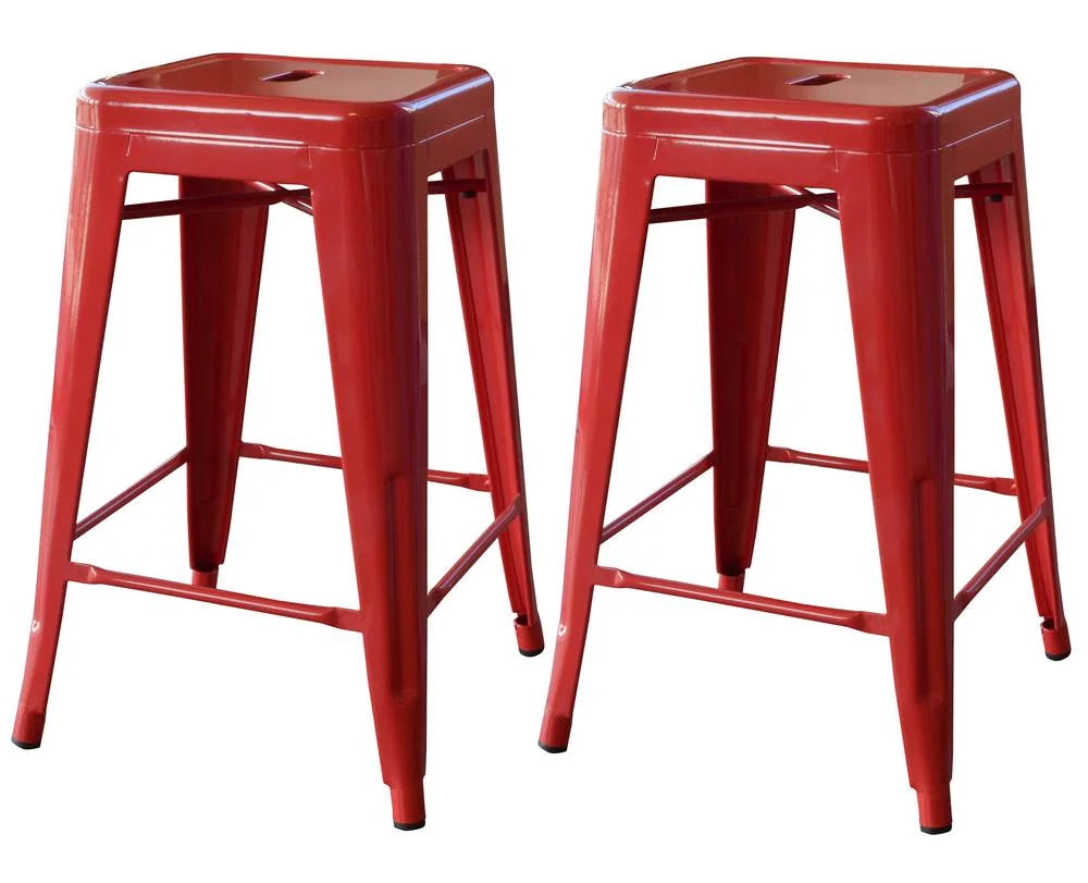 Red 24 Inch Metal Bar Stool 2 Piece B597012