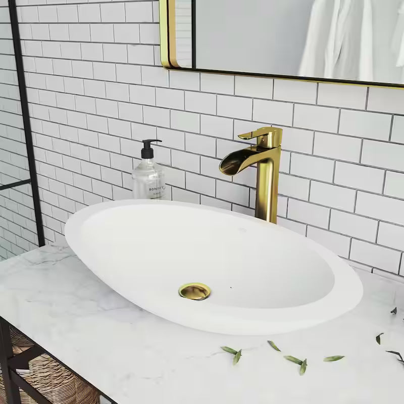 Single Handle Bathroom Vessel Faucet Matte Brushed Gold V1409